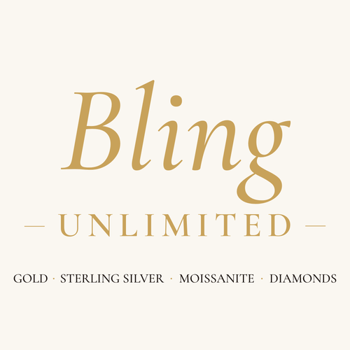Gold text 'Bling Unlimited' on a white background